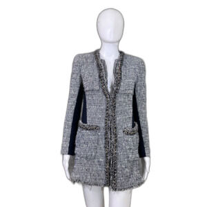 Time Postmodern women’s Tweed Blazer Jacket Size M mid length /pockets